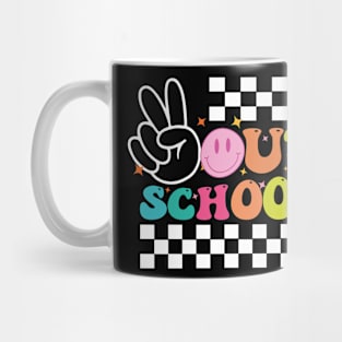 Peace Out School, Last Day of School, End of School, Retro Wavy Text, Dots Doodle Mug